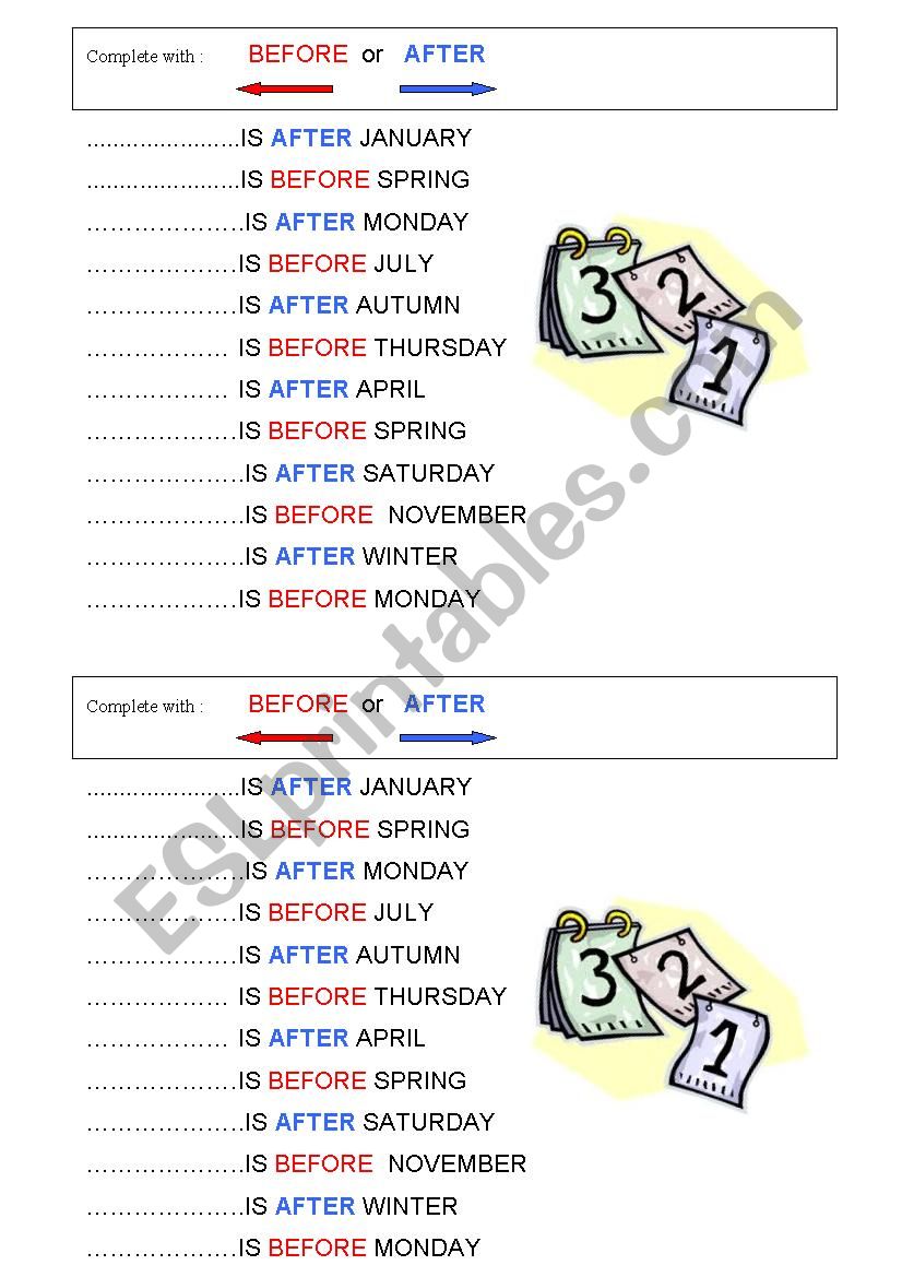 Before or after? worksheet