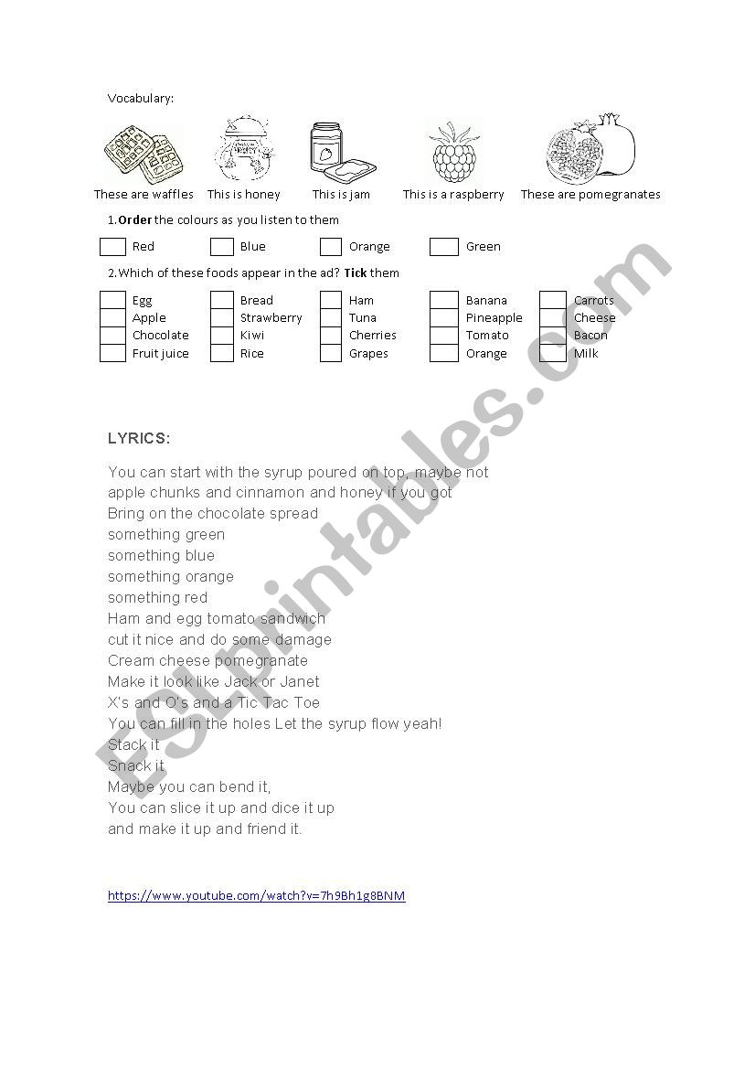 Waffle ad worksheet