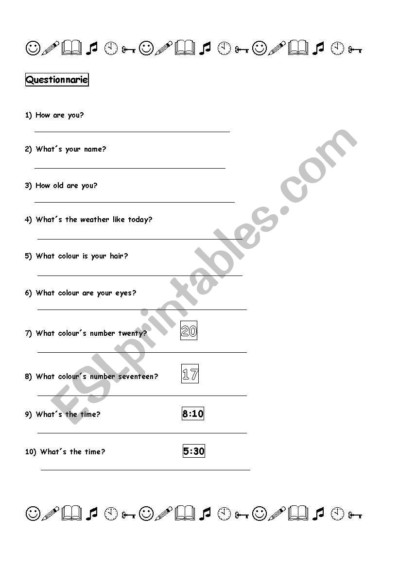 Questionnarie worksheet