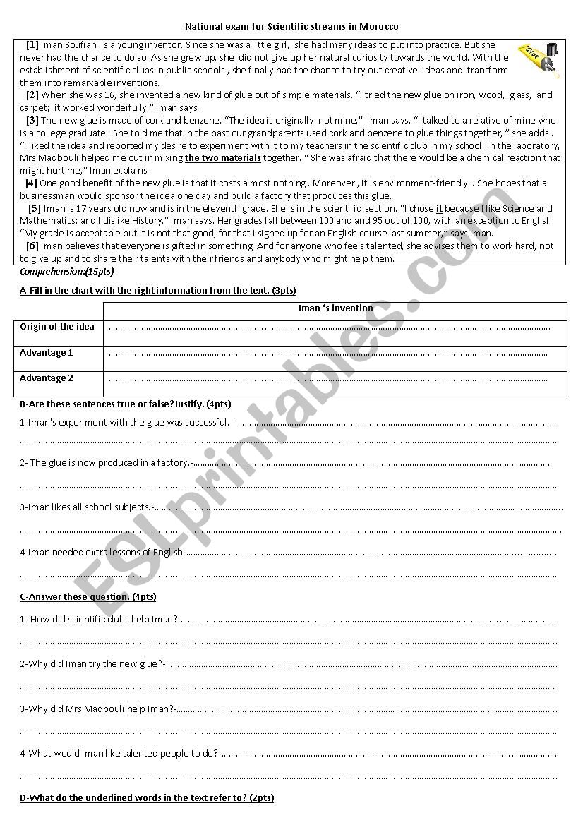 An Example of A Moroccan National Exam