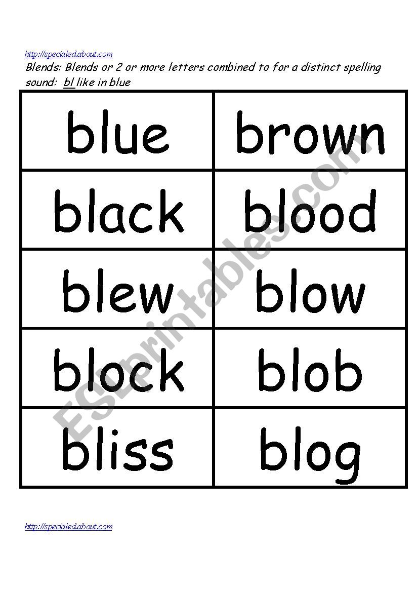 blends flashcards worksheet