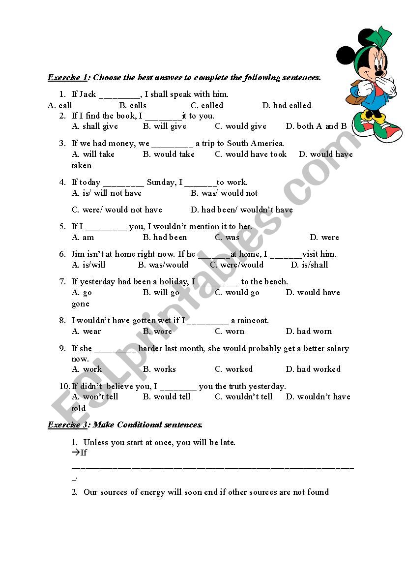 conditinal sentences worksheet
