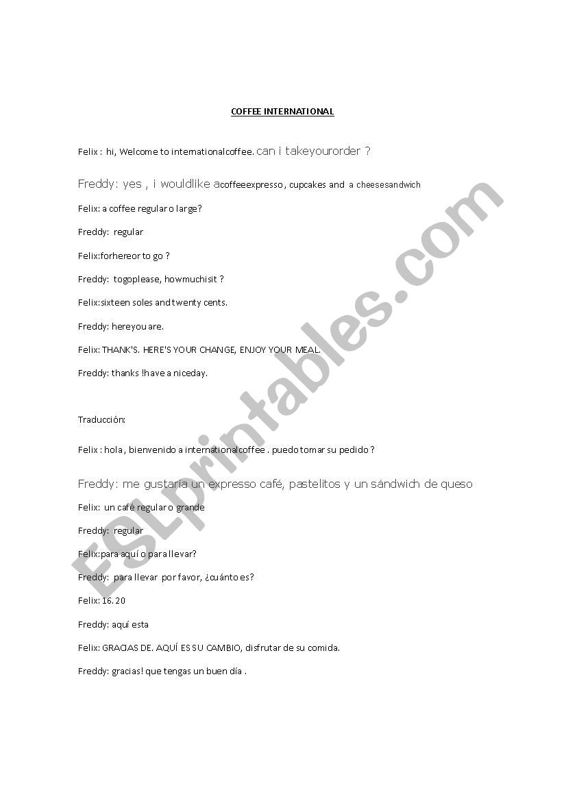conversation in the coffee worksheet