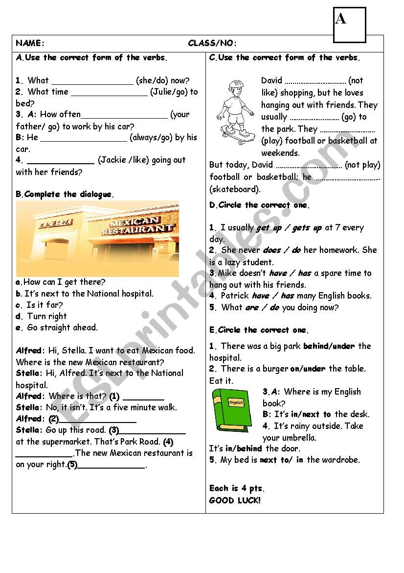 Sample Exam Paper (A) worksheet