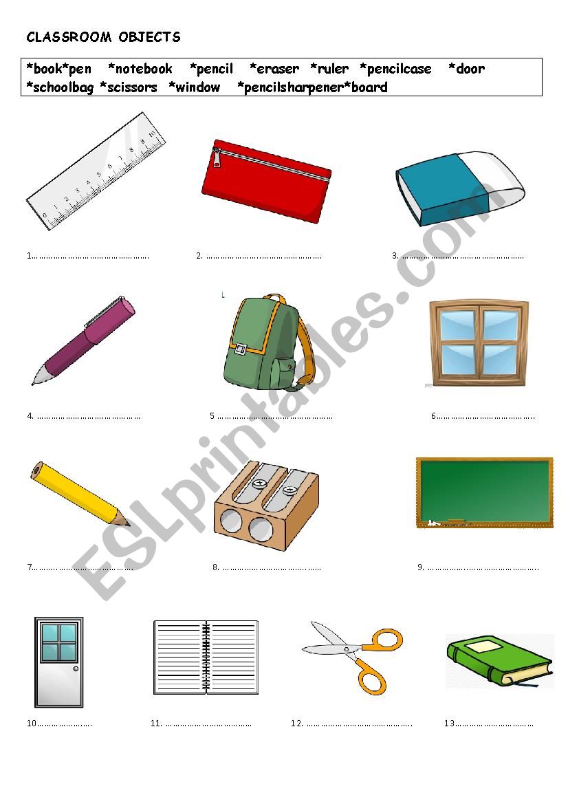 classroom objects worksheet