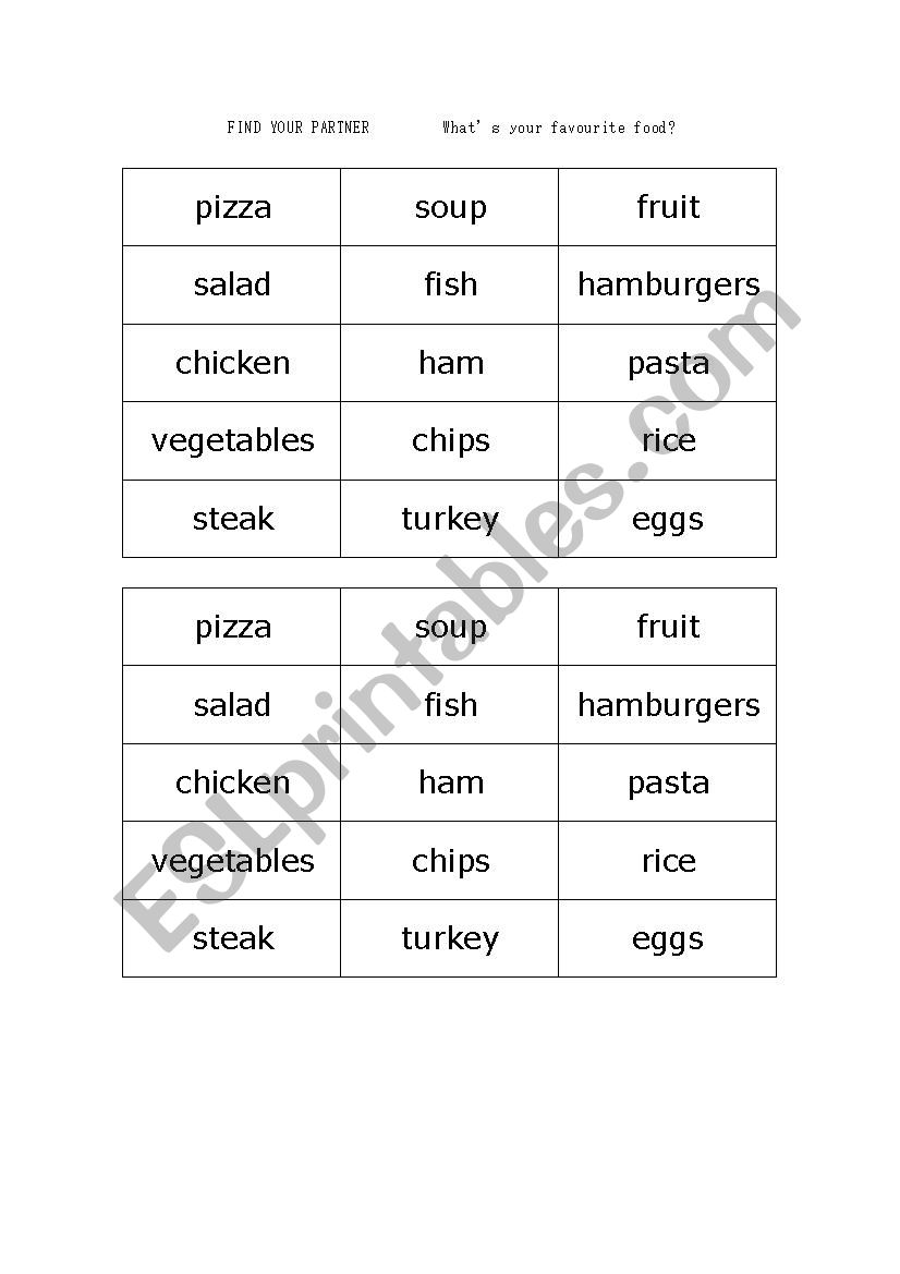 Find Your Partner Food worksheet