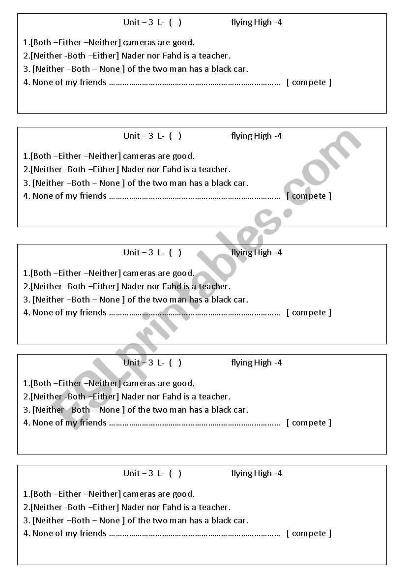 both-either -neither - none worksheet