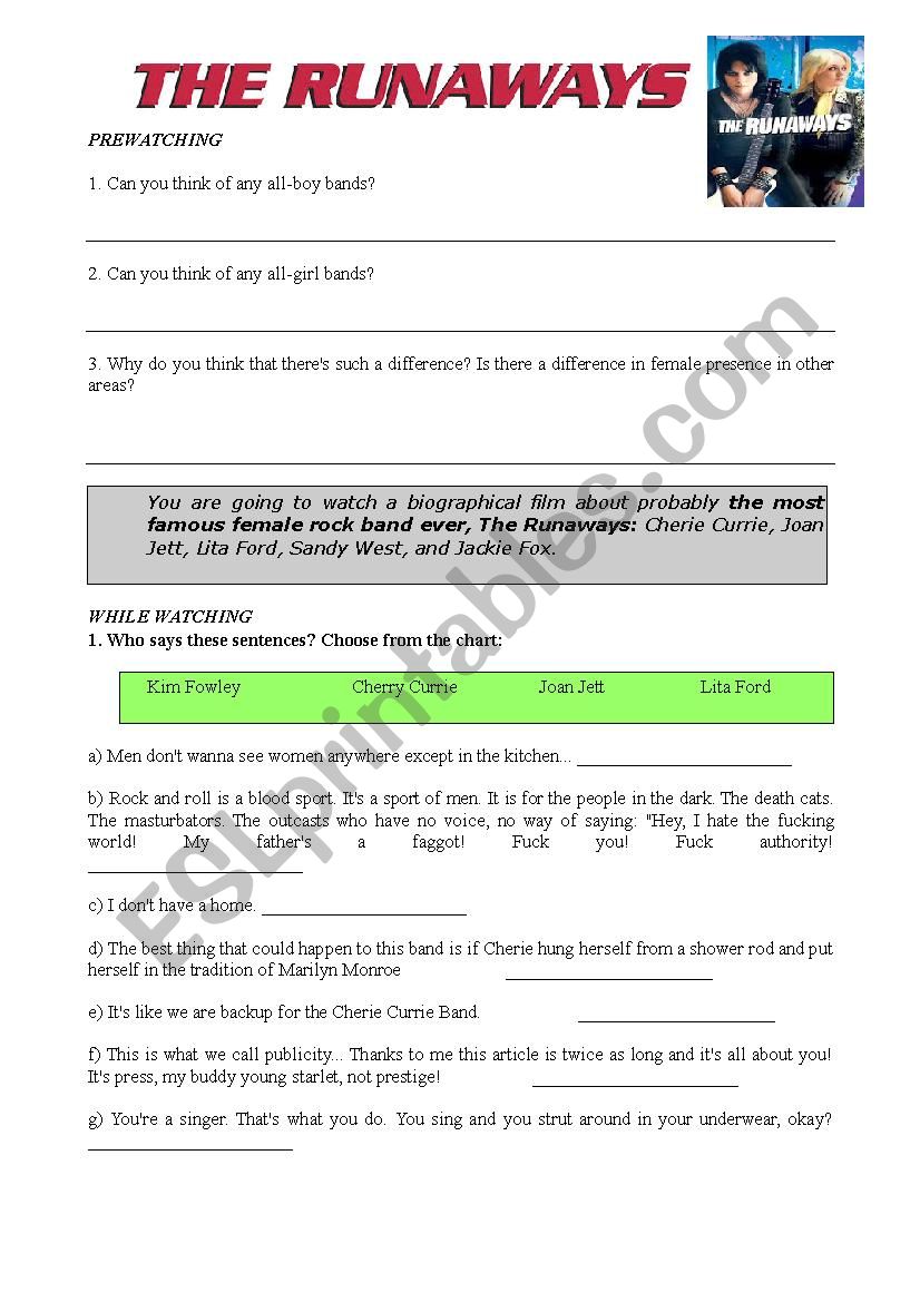 The Runaways_Film Worksheet worksheet