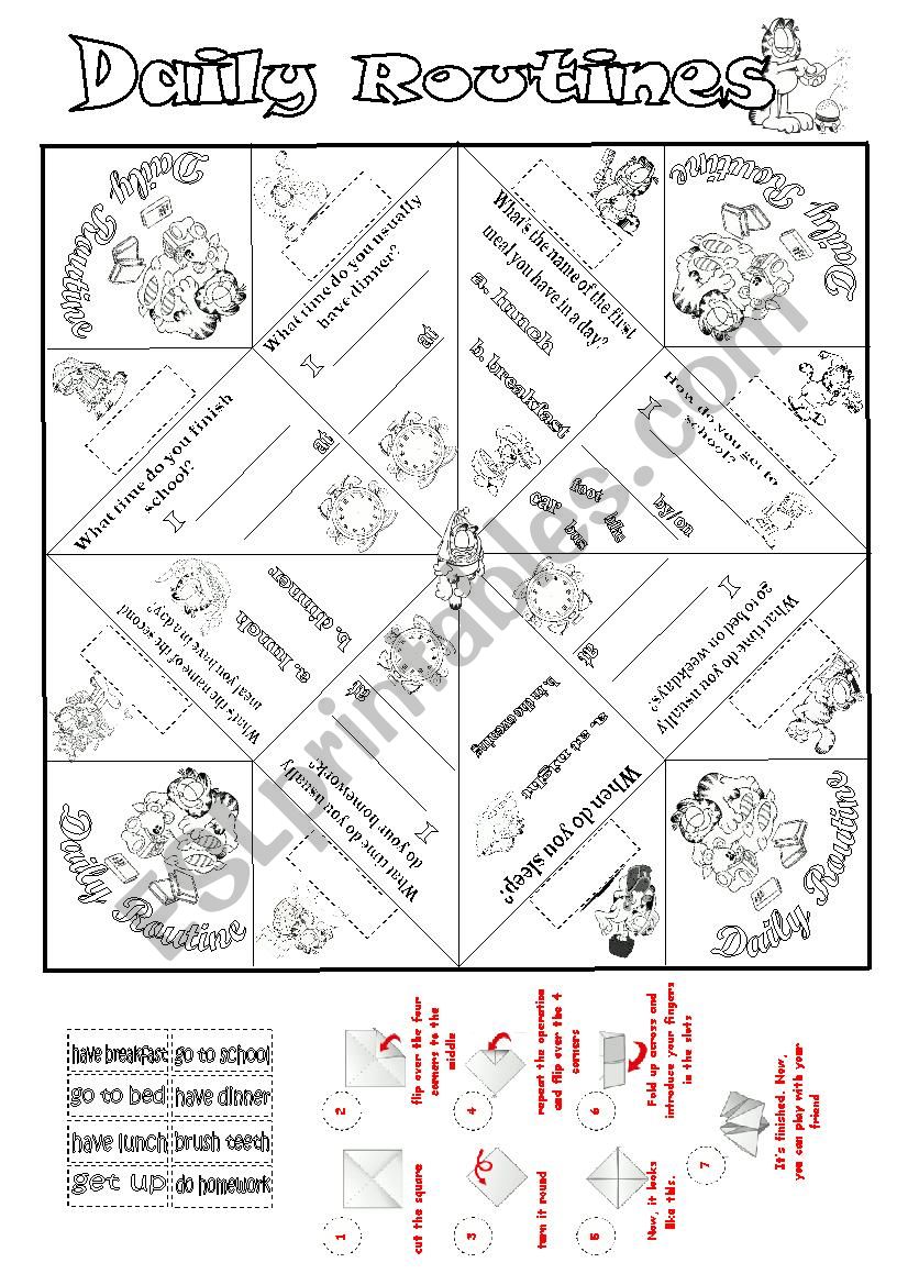 Daily Routines Cootie Catcher with Garfield