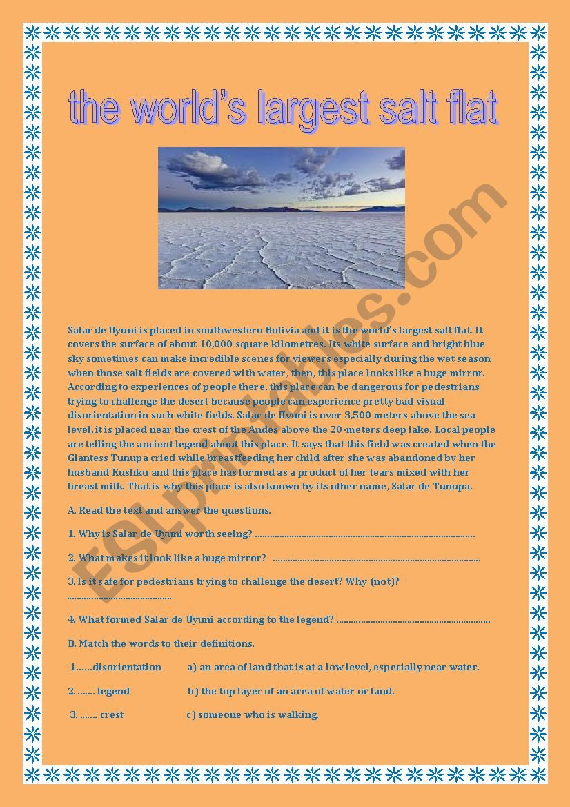 the worlds largest salt flat worksheet