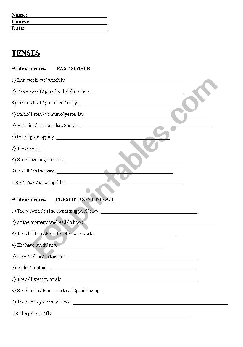 Tenses worksheet
