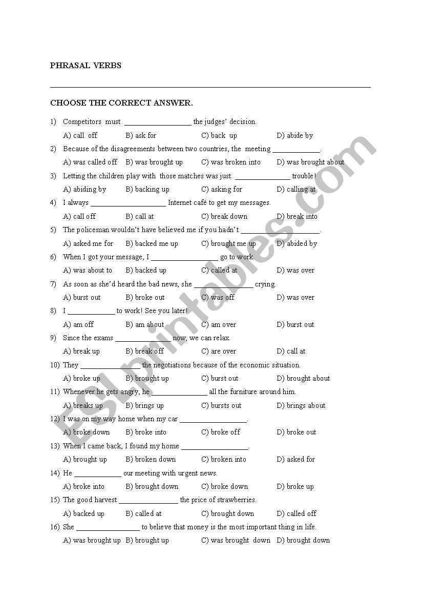 phrasal verbs worksheet