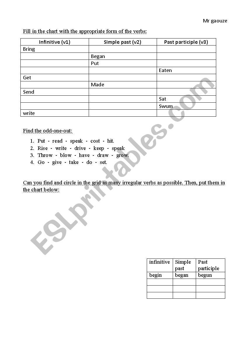 irregular verbs worksheet