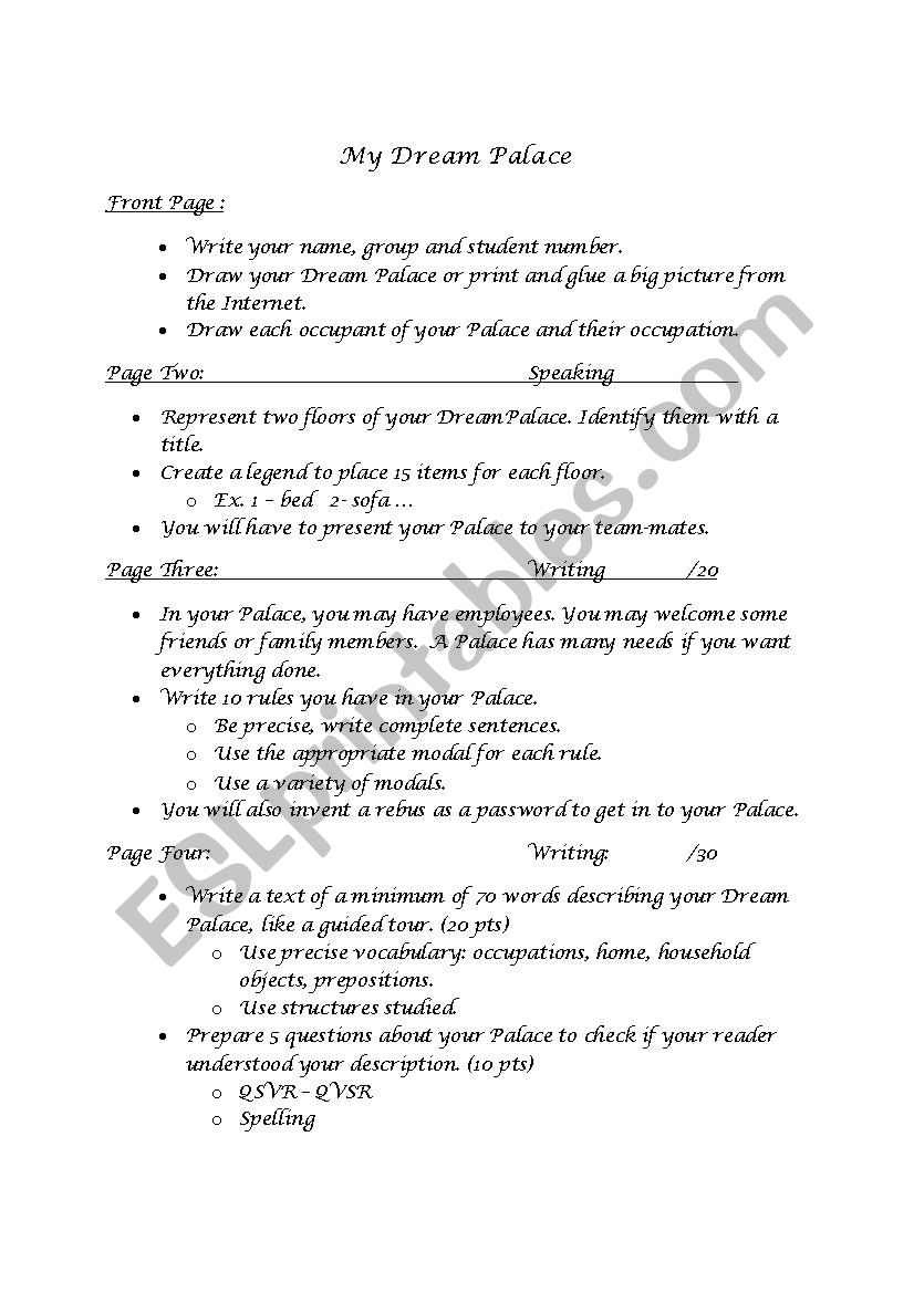 My Dream Palace worksheet