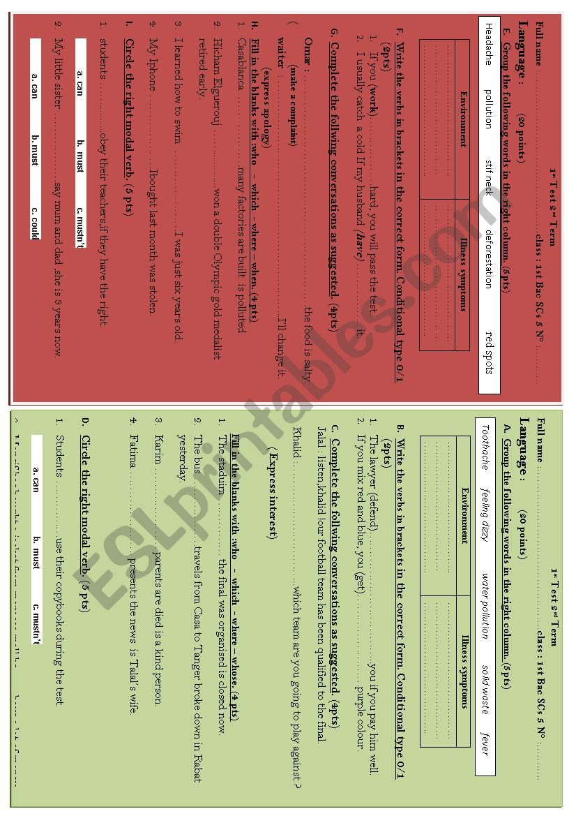 test 1YB Morocco worksheet