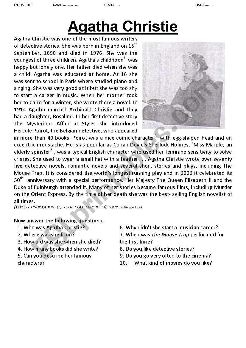 Agatha Christie  worksheet