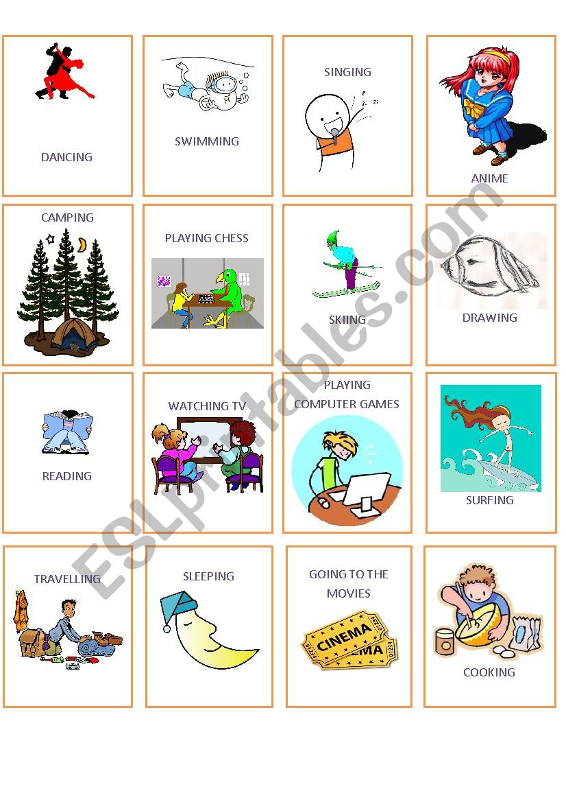 Hobbies TABOO cards worksheet