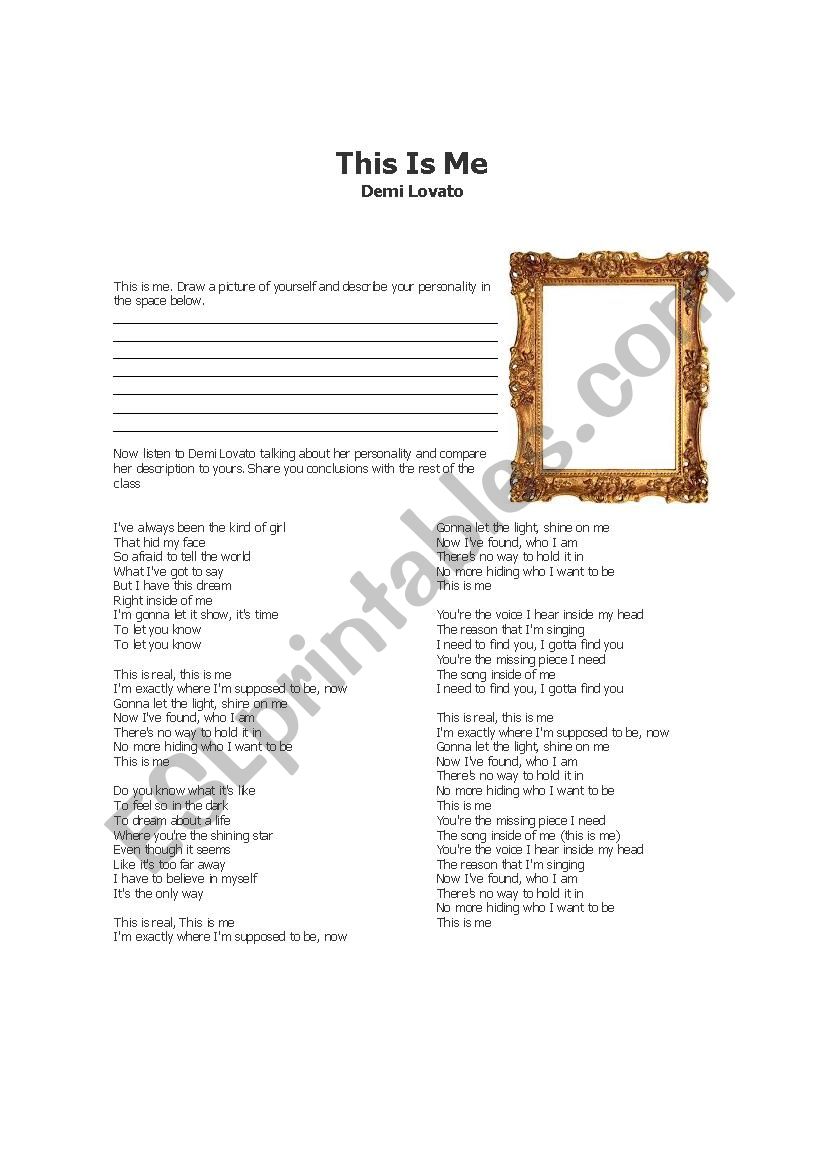 This is Me- Song Demi Lovato worksheet