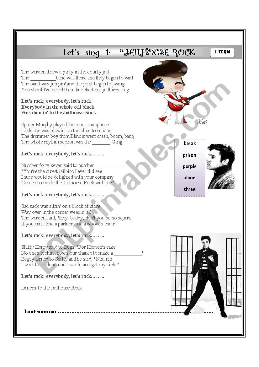 Jail house rock worksheet