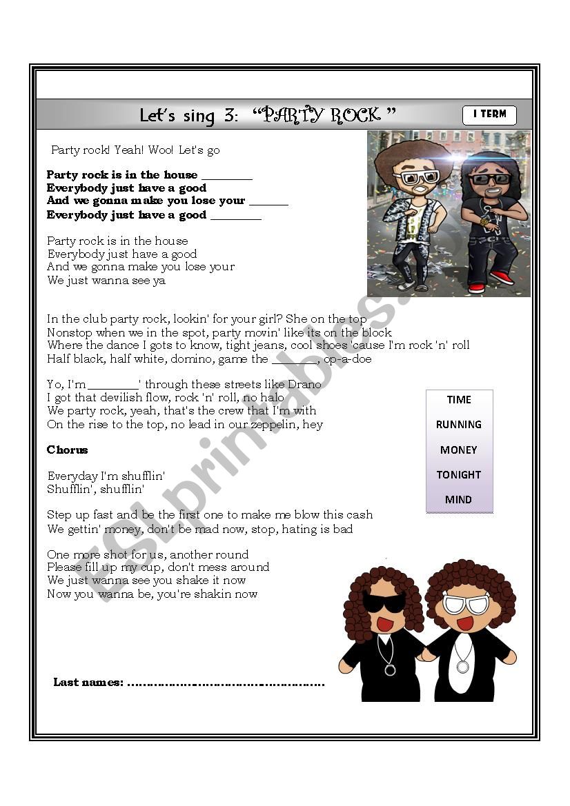 party rock worksheet
