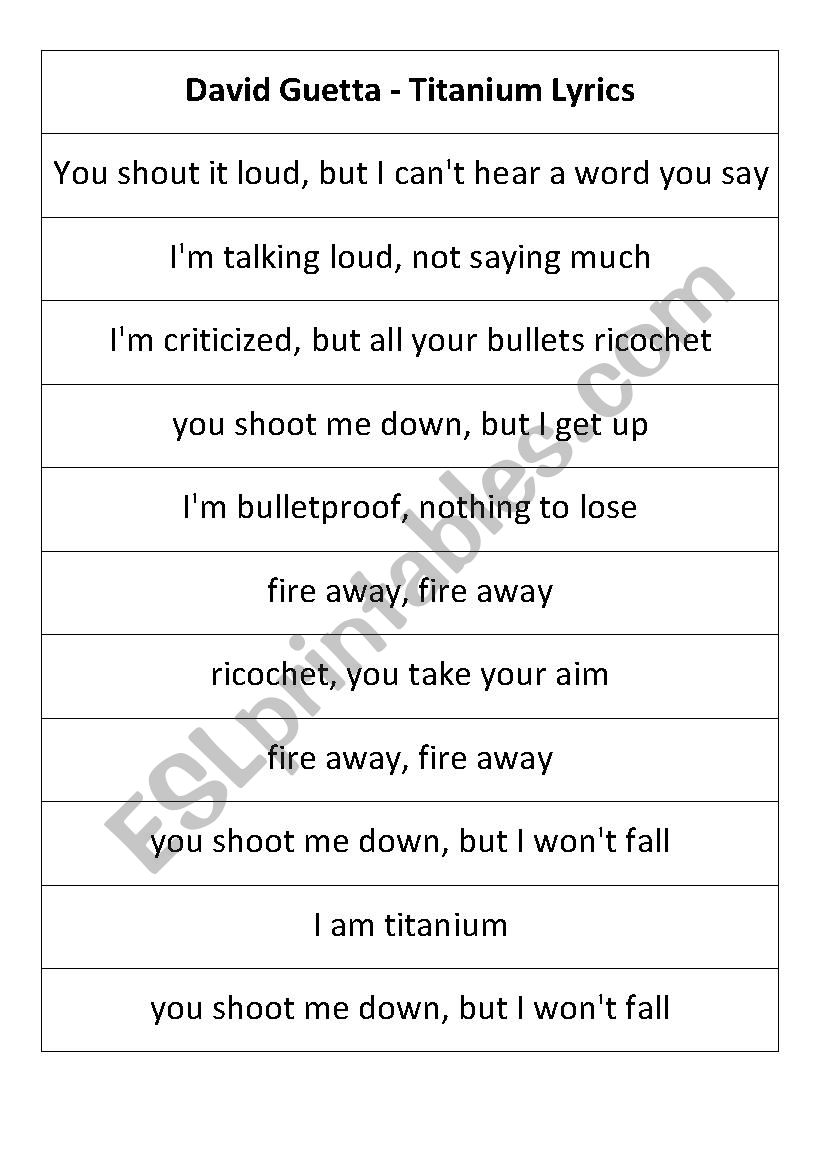 Titaniun Song worksheet
