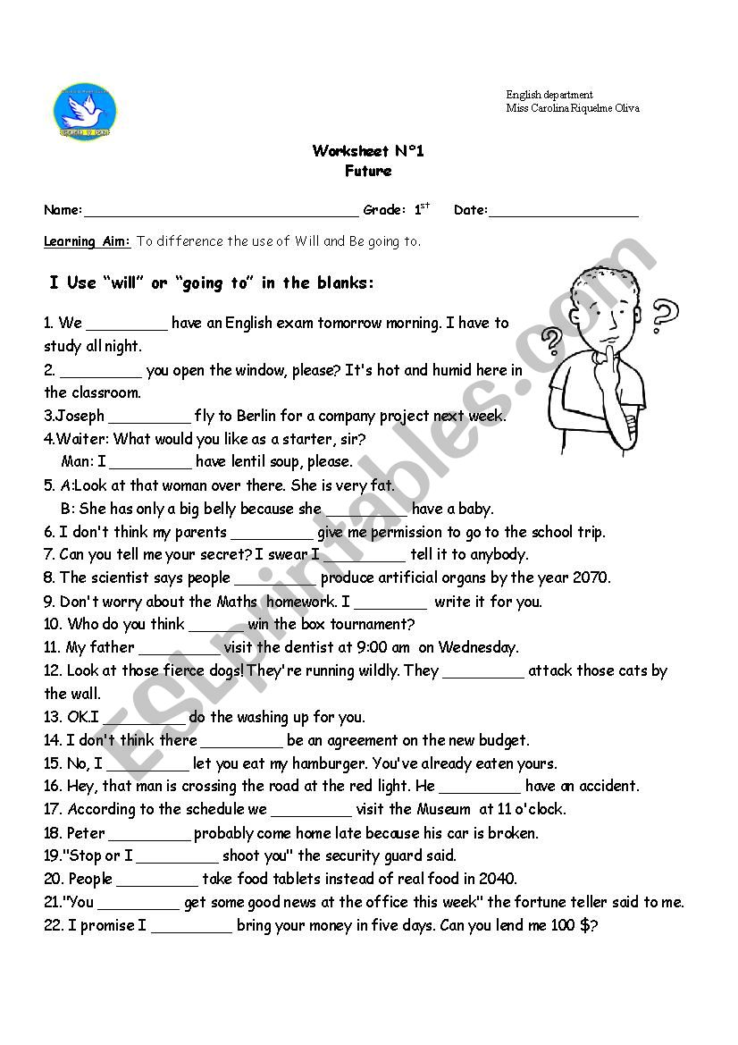 will or going to worksheet