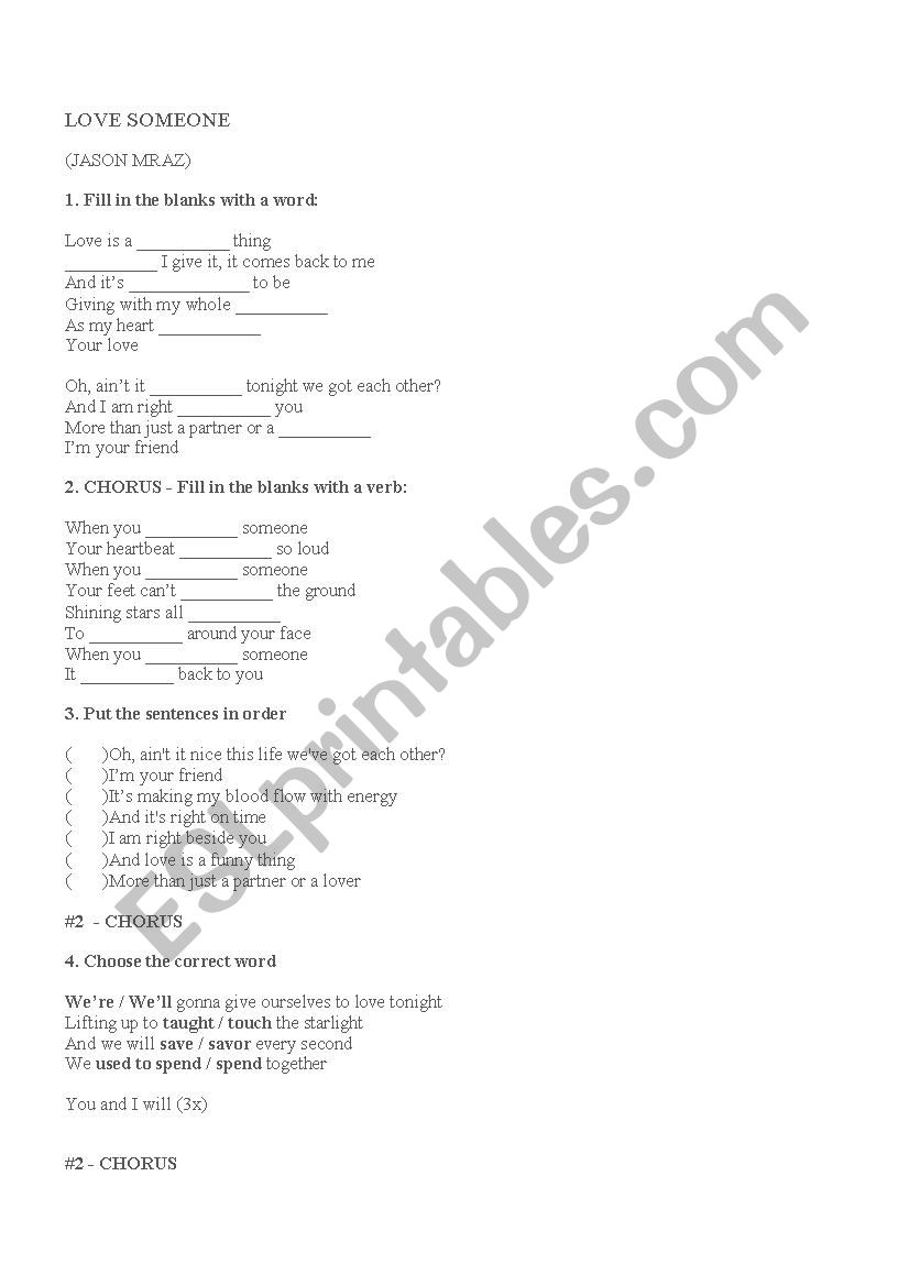 Love Someone (intermediate) worksheet