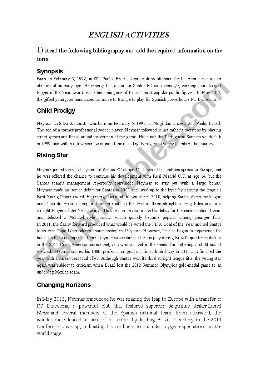 Biography worksheet