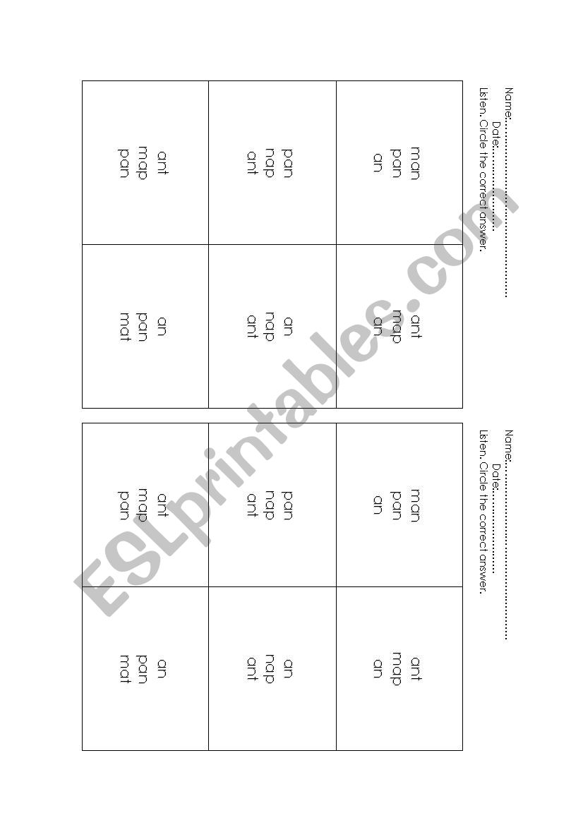 short m,a,n,t,p listening exercise