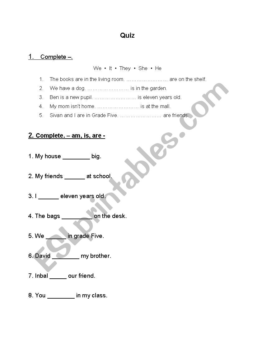 am/is/are - quiz worksheet
