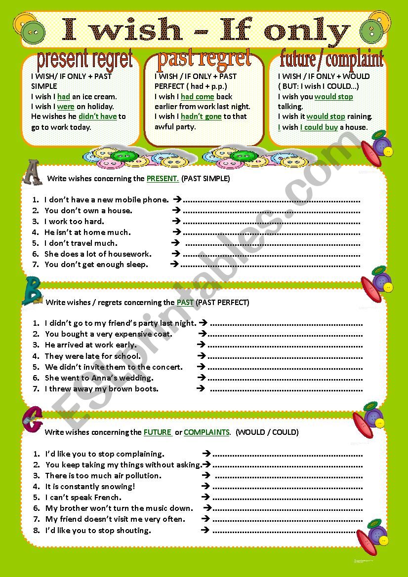 WISHES- I wish / If only worksheet