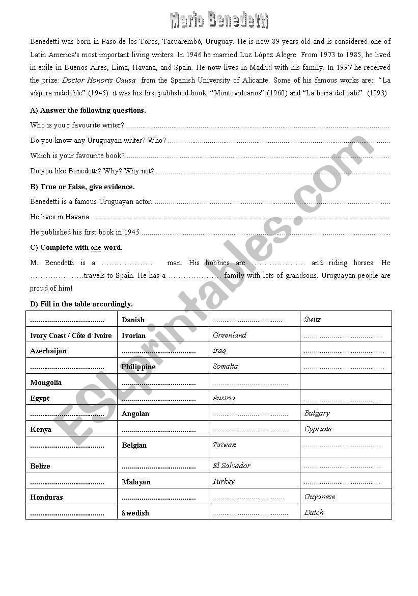 nationalities worksheet