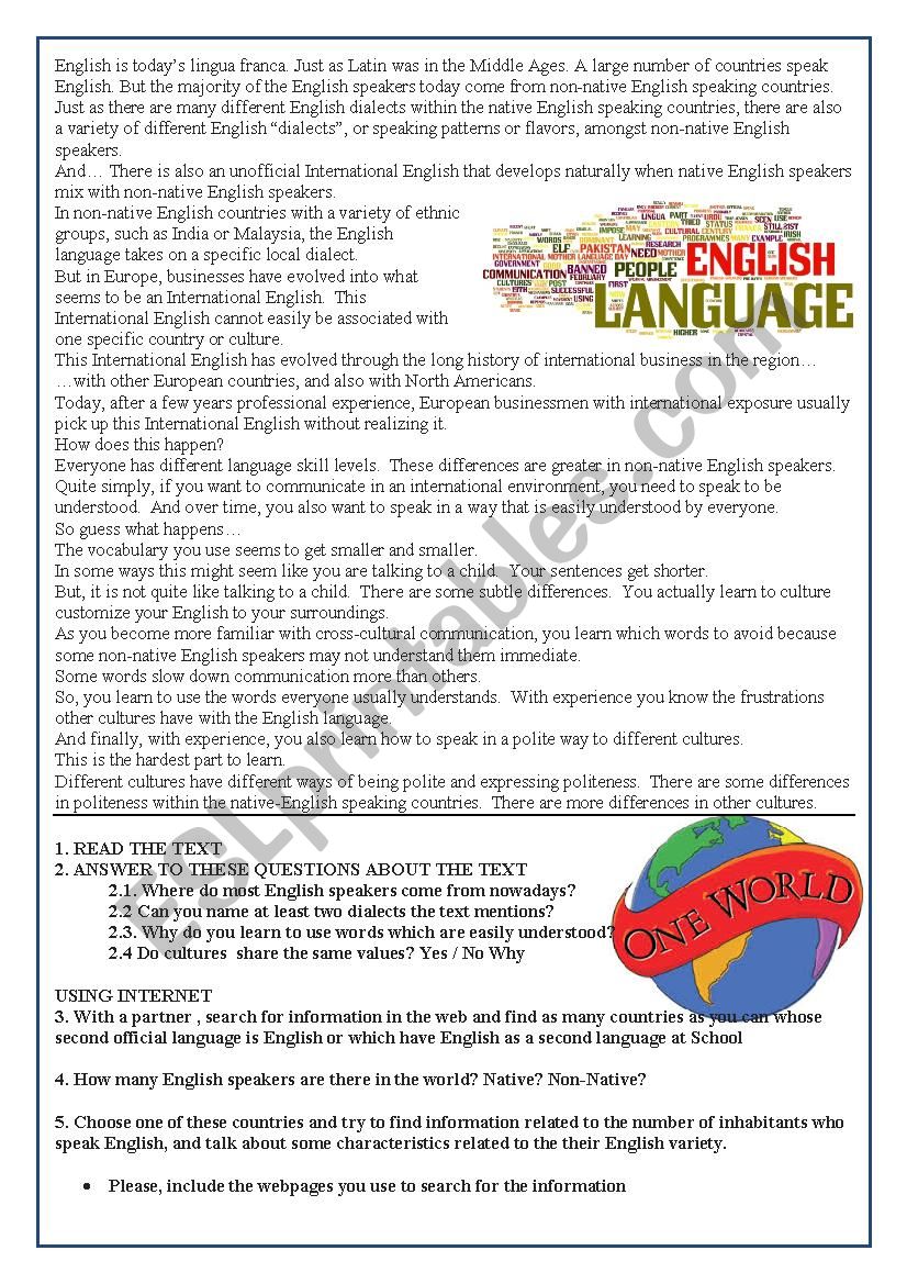 International English worksheet