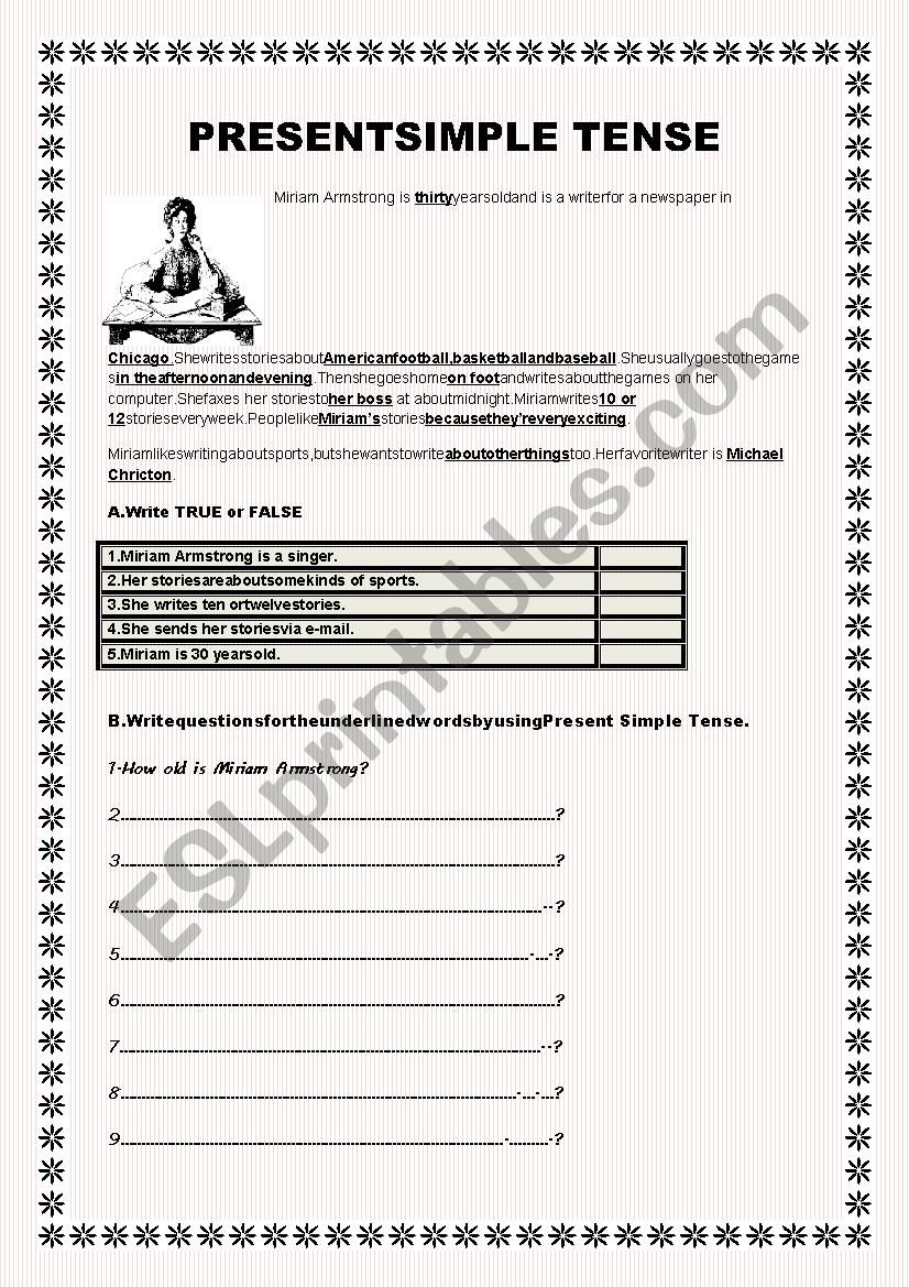 PRESENT SIMPLE TENSE worksheet