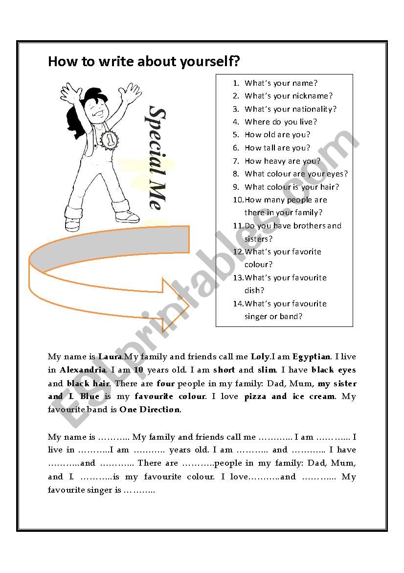 How to write about yourself? worksheet