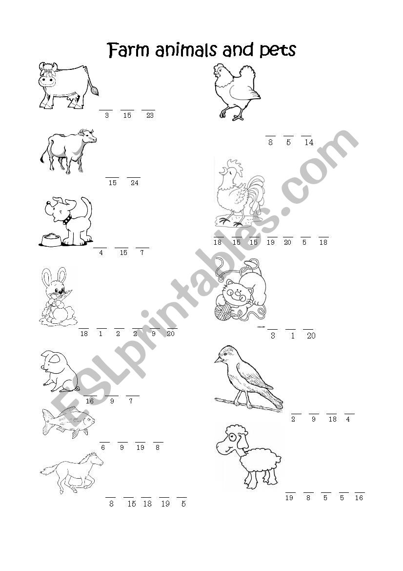 farm animals and pets worksheet