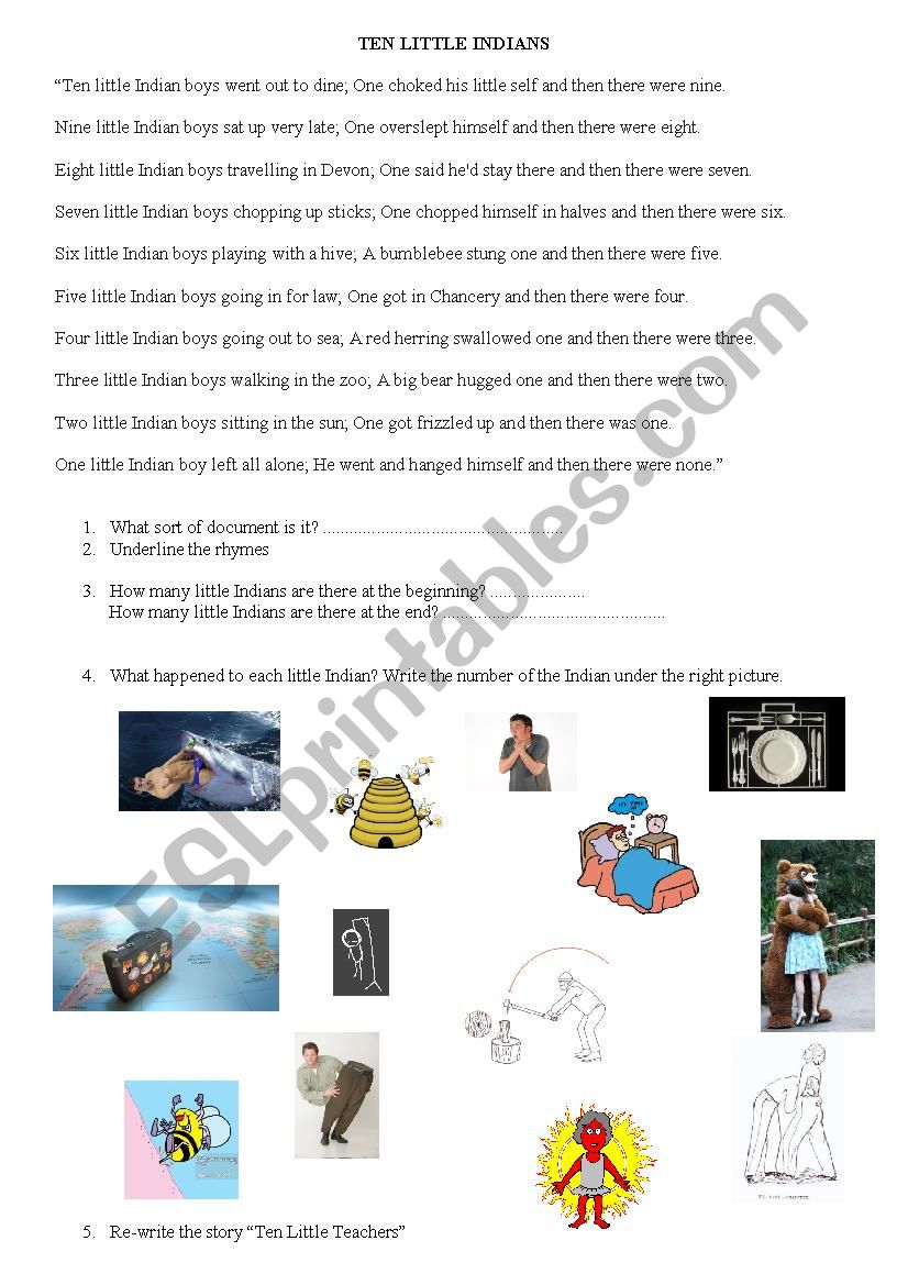 ten little indians worksheet