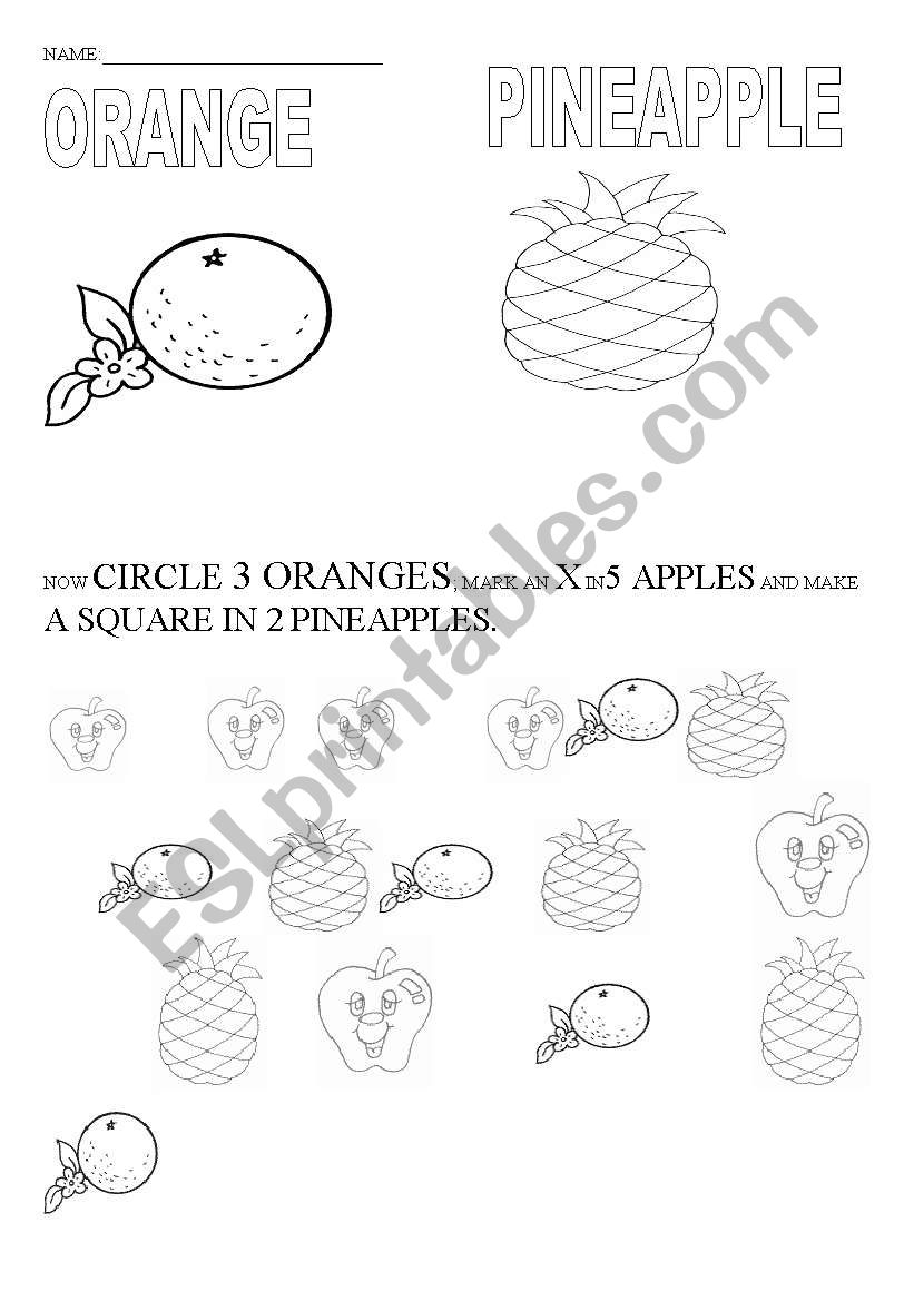 TEACHING FRUIT NAMES worksheet