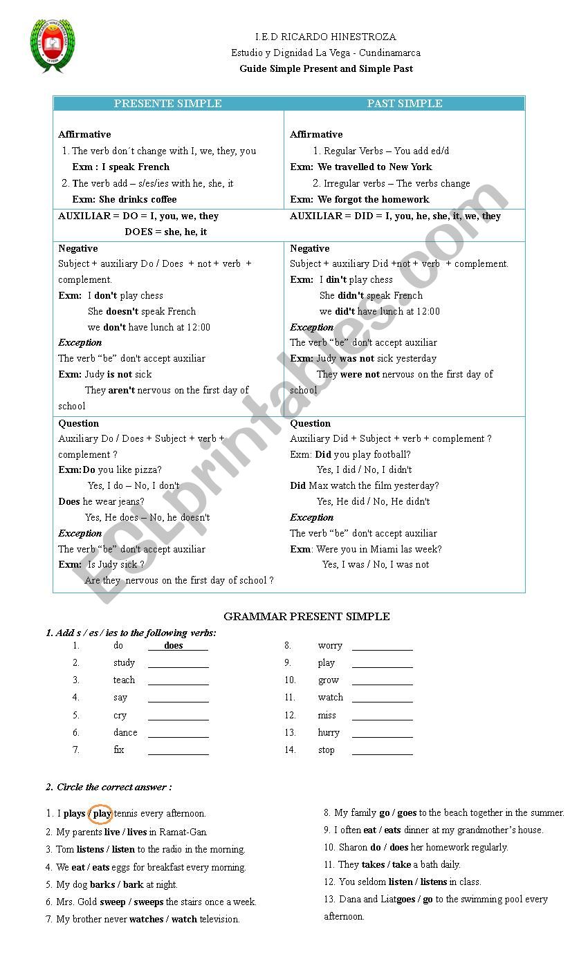 simple present and simple past