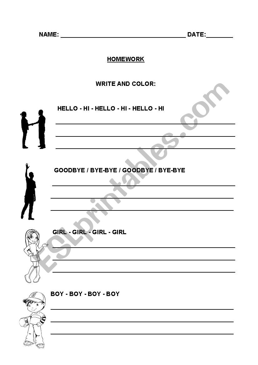 Greetings and numbers worksheet