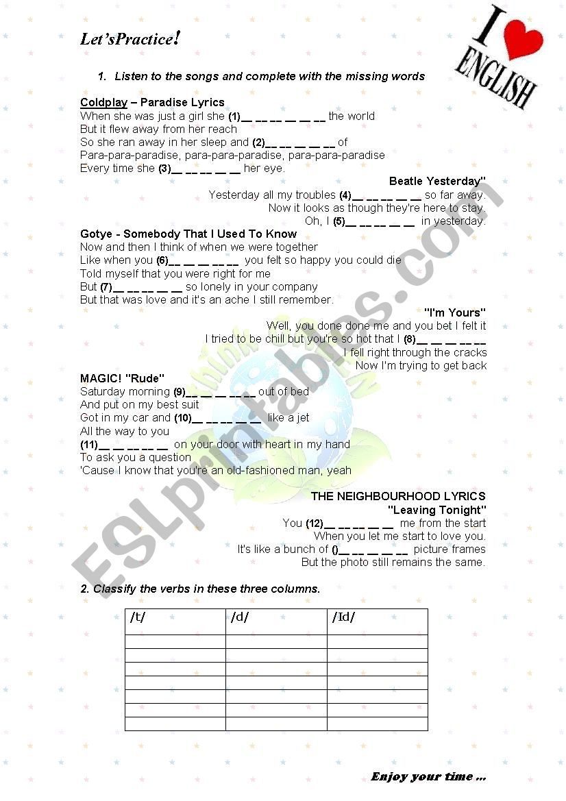 Past Simple pronunciation regular verbs /ED/