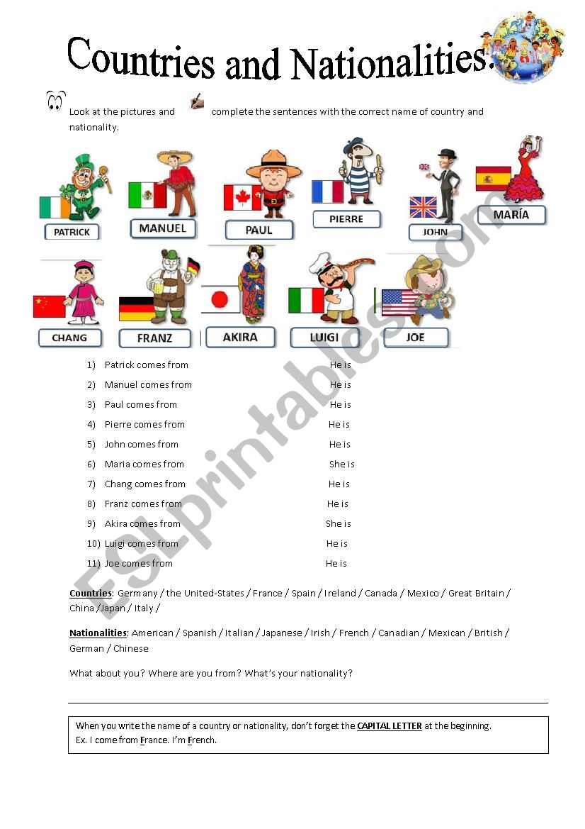 Nationalities worksheet