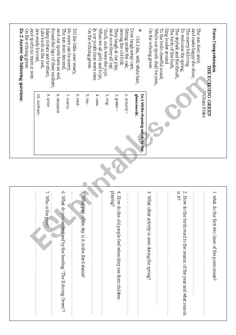 The Echoing Green worksheet