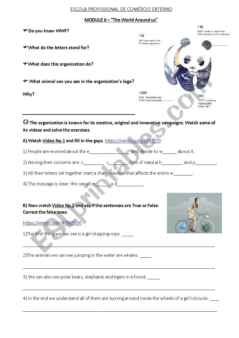 WWF worksheet based on some videos