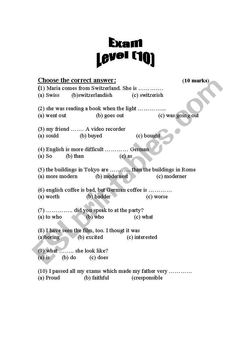 test worksheet