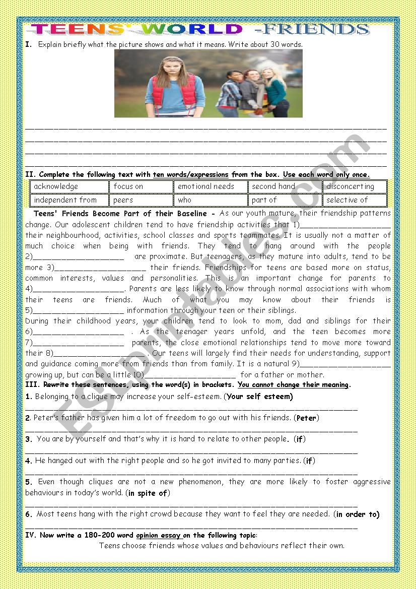 TEENS WORLD-FRIENDS worksheet