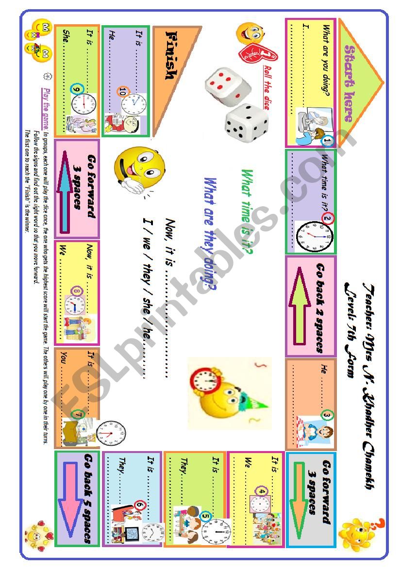 Daily routines and expressing time; Game board