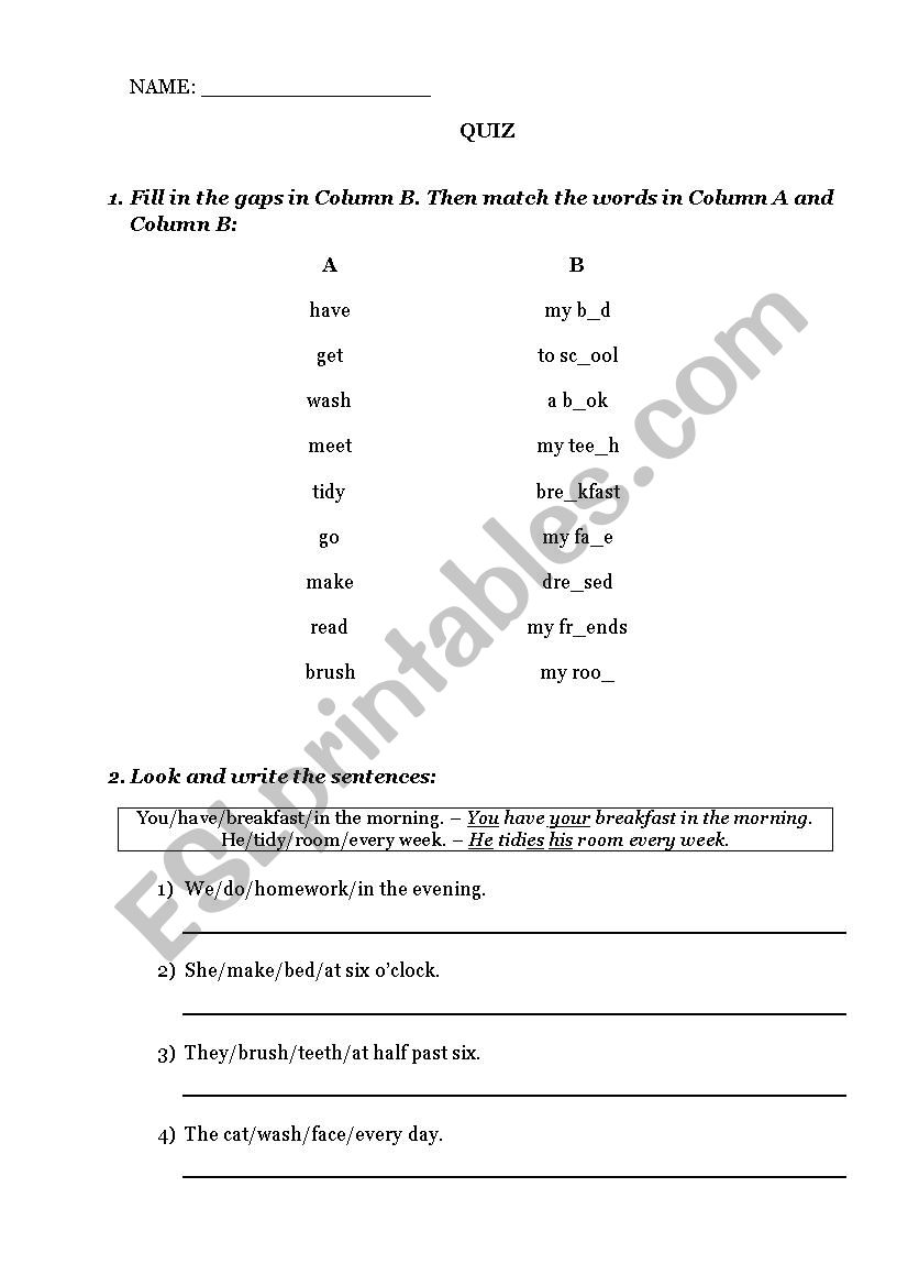 Everyday activities worksheet