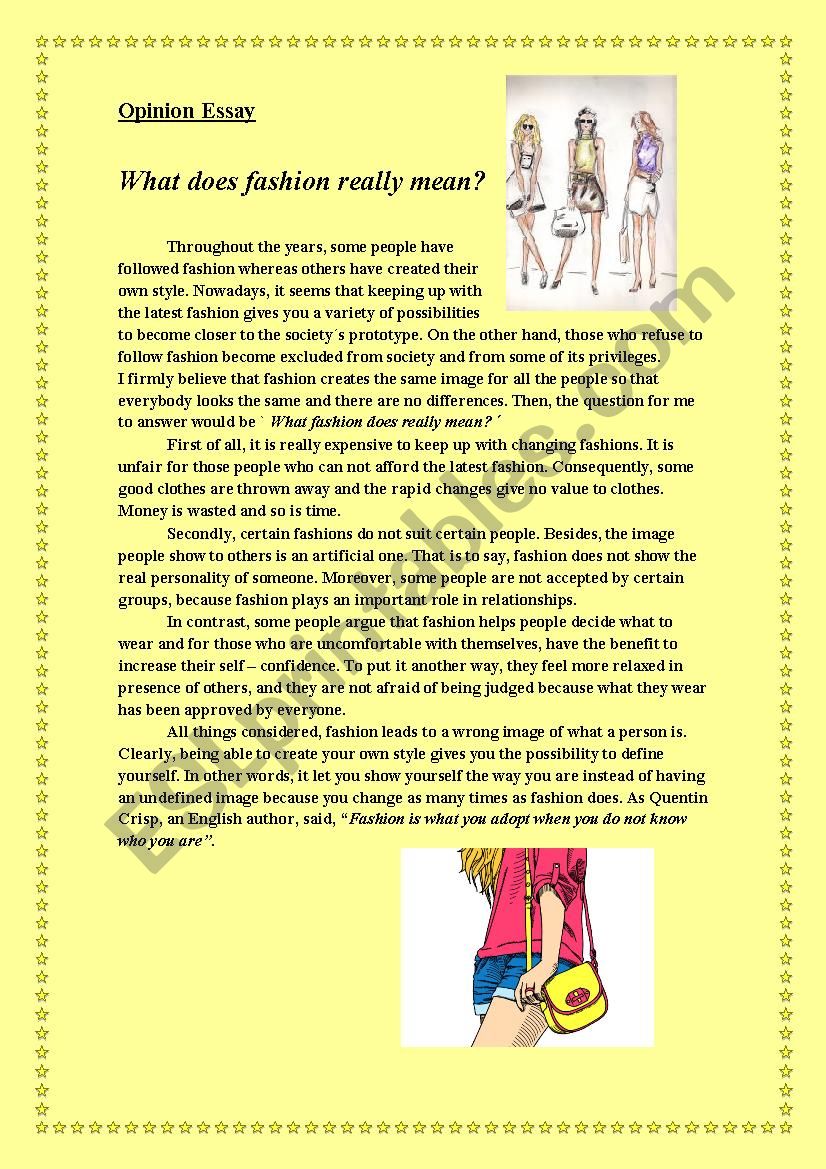 Opinion Essay on Fashion worksheet