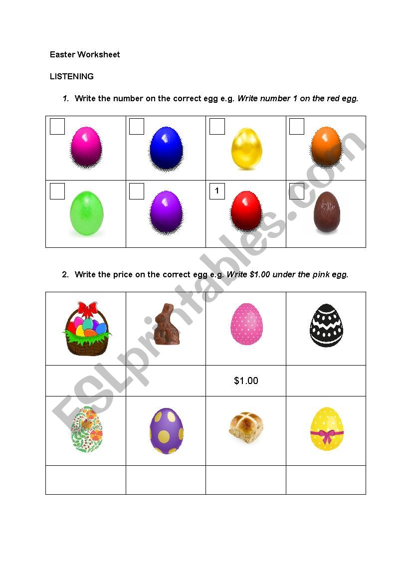 Easter beginners worksheet listening tasks